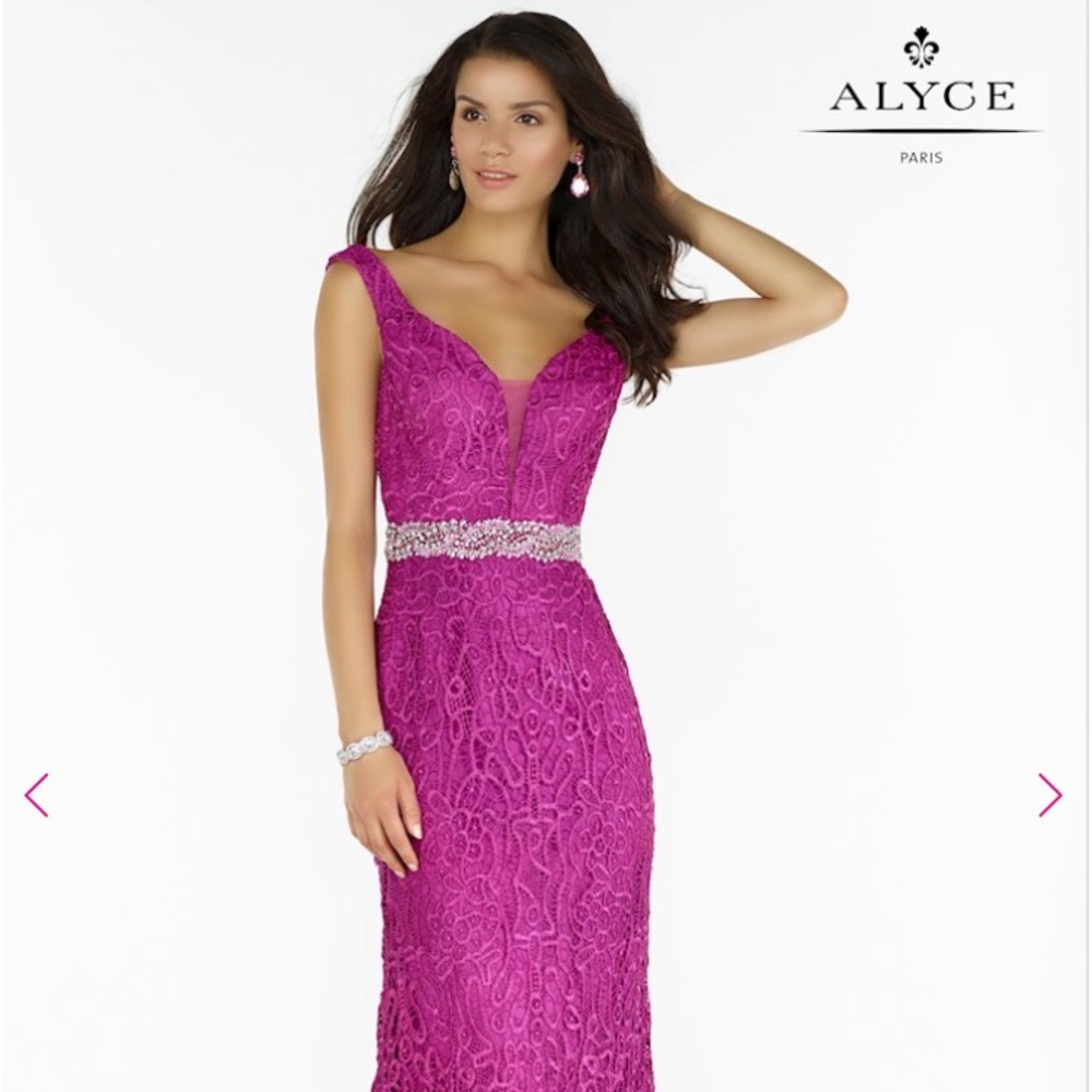 New Alyce in Paris Size 16 Magenta Lace Pageant Prom Gown Dress